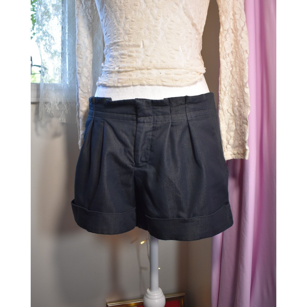 Mossimo‎ Womens Black Pleated Cuffed Shorts Size 6 Mid Rise Stretch Casual